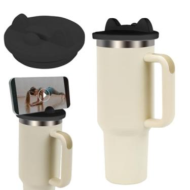 Imagem de Suporte de telefone Stanley com tampa de copo, tampas de silicone 2 em 1 para copo Stanley 1,134 g com alça, tampas de substituição Quencher H2.0 acessórios para garrafa de água com tampa de canudo