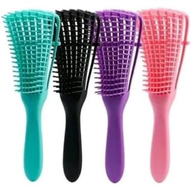 Imagem de Escova Polvo para Cabelos Cacheados e Crespos Desembaraçadora Anti-Quebra 8 Pontas Flexíveis Pente Dedoliss - PANAMI