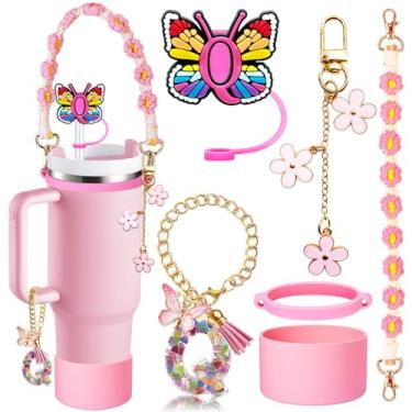 Imagem de Conjunto de acessórios de copo de 6 peças para Stanley 850 g 1,134 g, inclui tampa e bota de capa de canudo de iniciais de silicone, alça de alça de garrafa de água, anel de copo de borracha, pingente