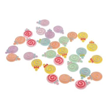Imagem de Xiaojikuaipao 30 peças de enfeites de resina de pirulito colorido para artesanato - decoração de capa de telefone DIY, álbuns, casamento e artesanato de joias - Conjunto de botões fofos para laço de