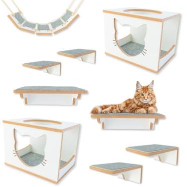 Imagem de Playground para gatos com 9peças Premium com Prateleiras Nichos Já Montados (BRANCO)