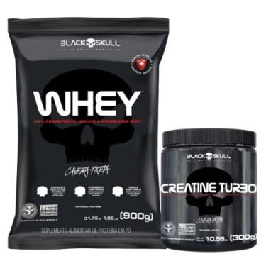 Imagem de Kit Whey Protein 900g Refil + Creatina Turbo 300g Black Skull | Kit para Ganho de Massa Muscular (Chocolate)