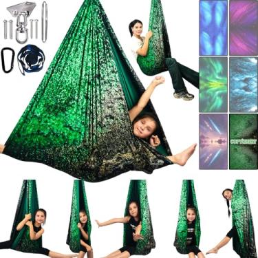 Imagem de Yatoco Balanço Sensorial para Crianças e Adultos - Suporte até 136 kg - Verde - Ambientes Internos e Externos - Kit de Cabide Giratório de 360°