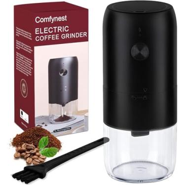 Imagem de Moedor de café, moedor elétrico portátil de grãos de café, ajustável com 5 ajustes de moagem precisos, moedor de especiarias com escova de limpeza, recarregável por USB para expresso, ervas,