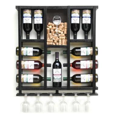 Imagem de Adega De Madeira Para 11 Garrafas De Vinho Com Porta Rolhas E Taças No