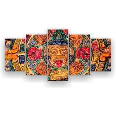 Imagem de Quadro Decorativo Mosaico 5 Peças Calendário Colorido Maia - Excelênci