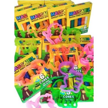 Imagem de 10 Cx Massinha de Modelar 6 Cores + 20 Forminhas Cortadores Coloridos 