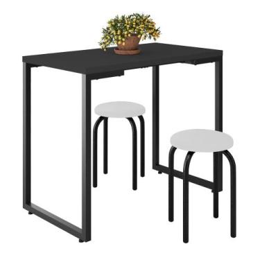 Imagem de Mesa de Cozinha Bistrô Porto Preto 90cm com 2 Banquetas Industriais Ma