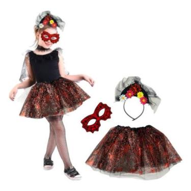 Imagem de Fantasia Menina Infantil Dia Das Bruxas Halloween Aranha Saia Tiara E 