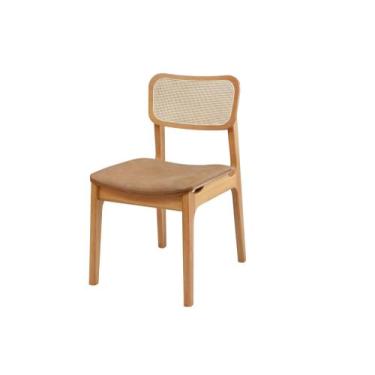 Imagem de Cadeira de Jantar Livia Madeira Amêndoa com Encosto Ergonomico em Palh