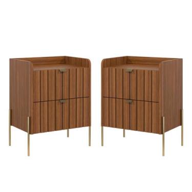 Imagem de kit 2 mesa de cabeceira com gaveta para cama quarto moriah 45cm pés e 