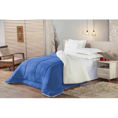Imagem de Coberdrom Edredom Sherpa solteiro Pele de Carneiro Azul - Casa Home