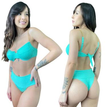 Imagem de Biquíni Hot Pants Faixa Meia Taça Retrô Com Bojo Canelado Mônaco Corre