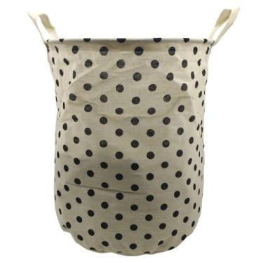 Imagem de Cesto Organizador Multiuso Tecido Brinquedo - Branco/Bolinha - Kadê