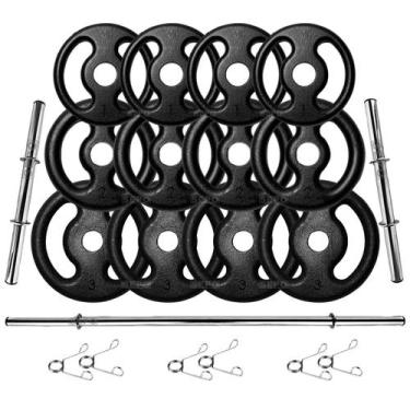Imagem de Kit 24Kg em Anilhas de Ferro com Barras de 40cm e Barra de 1,20m - SEP