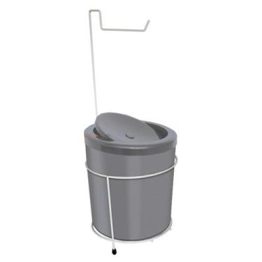 Imagem de Suporte Porta Papel Higiênico Com Lixeira 5L Cesto Lixo Tampa Basculan