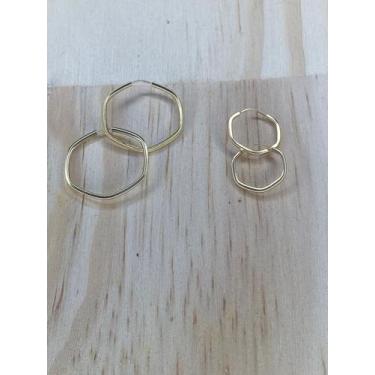 Imagem de Dupla Brinco Argola Sextavado Fio Redondo Ouro 18k - casadasjoiasonlin