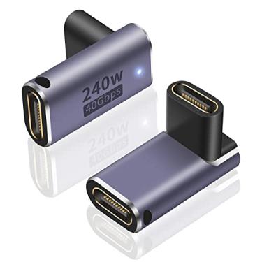 Imagem de Poyiccot Acoplador USB C 240W, adaptador USB C fêmea para fêmea, acoplador extensor tipo C de 90 graus suporta transferência de dados de 40 Gbps e saída de vídeo 8K para iPad Thunderbolt 4/3, MacBook,