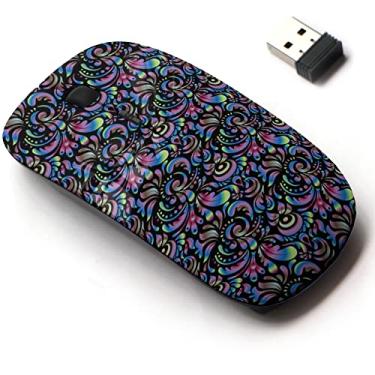 Imagem de Mouse sem fio 2,4G com design de padrão fofo para todos os laptops e desktops com nano receptor - Simetria decorativa Arabesque Boa saudação