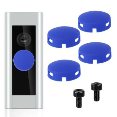 Imagem de 2 conjuntos de kits de botão de campainha, 4 capas de silicone e 2 parafusos de metal resistentes a raios ultravioleta à prova d'água substituição de botão de campainha para Ring Doorbell Pro (azul)