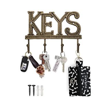 Imagem de Comfify Porta-chaves para parede - Organizador de chaves rústico decorativo de casa de fazenda de ferro fundido - 4 ganchos para chaves - Porta-chaves vintage para entrada com parafusos e âncoras - 15