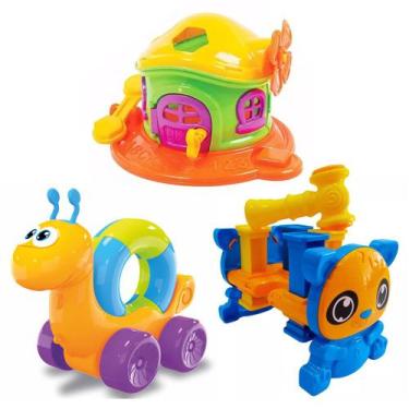 Imagem de 3 Brinquedos Para Bebê Caracol Cogumelo e Mesinha Didático - JxP Brink