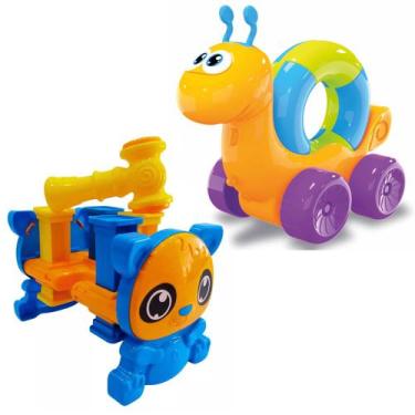 Imagem de 2 Brinquedos Bebê Caracol e Mesinha De Martelar Didático - JxP Brink