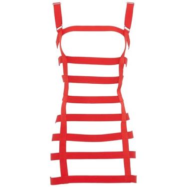 Imagem de Daisy corsets Arreio corporal feminino encaixotado vermelho gaiola elástica com ferragens prateadas, Vermelho, Plus Size