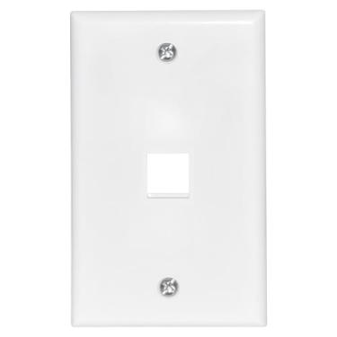 Imagem de Newhouse Hardware Placa de parede de tomada Keystone de 1 porta branca QP1-WH-01, placa de parede com tampa de tomada Ethernet para cabo coaxial, conector HDMI ou RJ45, equipamento elétrico de