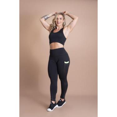 Imagem de Conjunto Fitness Feminino Calça Legging Cintura Alta Com Bolso Lateral