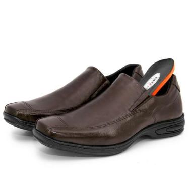 Imagem de Sapato Social Mocassim Liso Masculino Confort Gel Couro Café - BR2 Cal