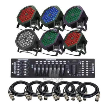 Imagem de 6 Canhão Refletor Led Par 64 Rgb Triled 36 Leds 3w + Mesa + Cabos 5m -