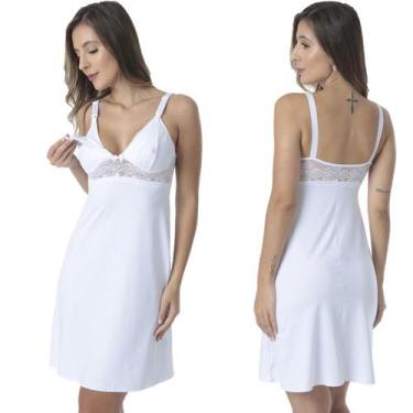 Imagem de Camisola de Amamentação sem Bojo de Microfibra Light e Renda Feminino 