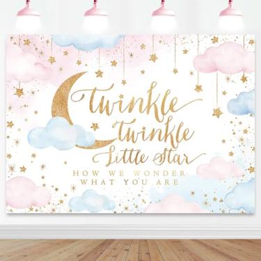 Imagem de Mocsicka Twinkle Twinkle Little Star Pano de fundo revelação de gênero decorações de fundo de festa menino ou menina rosa e azul nuvem lua chá de bebê decorações sessão de fotos cenários de fundo (rosa e azul, 2,1 x 1,5 m)
