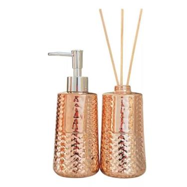 Imagem de Kit Banheiro 2 Peças Rosê Difusor Dispenser Saboneteira - PGB