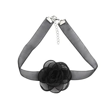 Imagem de POYAMUSE Colar gargantilha de renda de flor rosa com pingente de renda para mulheres, bijuterias de fantasia de casamento, Latão