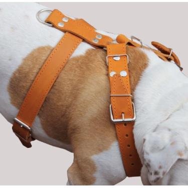 Imagem de Peitoral para cães de couro genuíno marrom grande a GG. Peito 35-39 alças largas 1,5 alças largas Great Dane Cane Corso