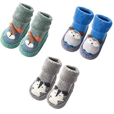 Imagem de Mocassins infantis para bebês, meninos, meninas, para bebês, antiderrapante, para uso interno, botas, com aderência, Grey Blue Green, 12-18 Months M US Toddler