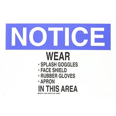 Imagem de Brady 128944 Placa de proteção pessoal, legenda "Use Splash Goggles Face Shield Luvas de borracha", 25,4 cm de altura, 35,5 cm de largura, preto e azul em branco