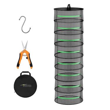 Imagem de iPower Prateleira de secagem de ervas com 8 camadas de malha com zíper, rede para secar com tesoura de poda de jardim, bolsa de armazenamento e gancho para plantas hidropônicas, sementes, brotos, ao