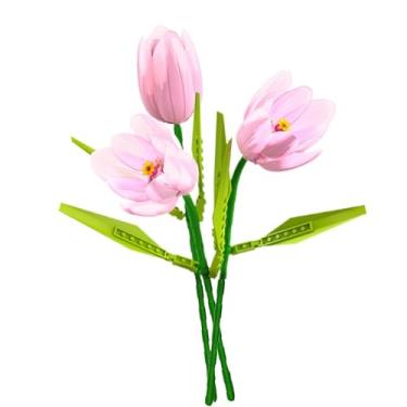 Imagem de Famiredo Kit de construção de flores de tulipas para adultos, coleção botânica, conjunto de blocos de montar buquê de flores, mini tijolos de construção de flores artificiais para presentes/decoração