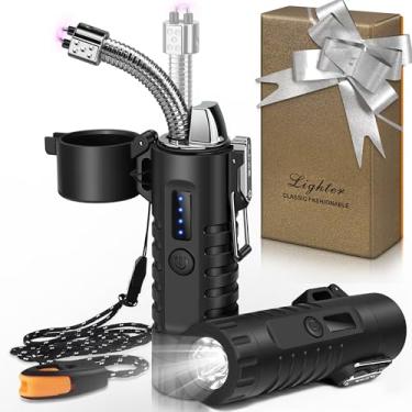 Imagem de Lafagiet Isqueiro elétrico, recarregável por USB C, com visor de bateria de LED, lanterna, isqueiros de arco extensíveis flexíveis de 360° para vela, acampamento, aventura ao ar livre