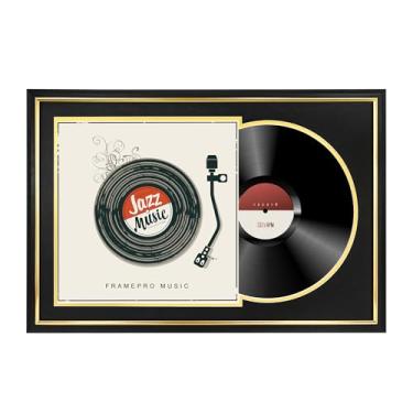 Imagem de FramePro Moldura para gravação com 2 tapetes de dupla face (preto sobre ouro), molduras de álbum Jukebox para capas de LP de 30 x 30 cm, suporte de parede para exibição de disco de vinil, decoração de