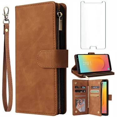 Imagem de Asuwish Compatível com Samsung Galaxy A6 Plus/J8 2018 2018 e protetor de tela de vidro temperado, suporte para cartão, acessórios de celular, capas para celular Gaxaly A6+ A6Plus 6A + mulheres marrom