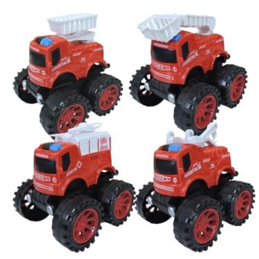 Imagem de Kit 4 Carrinho Friccao Monster Brinquedo Infantil Atacado Militar Bombeiro Construcao (BOMBEIRO)