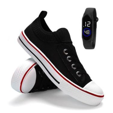 Imagem de Kit Tenis Star Feet  All Feminino Confortável Preto Com Relógio - Sapa
