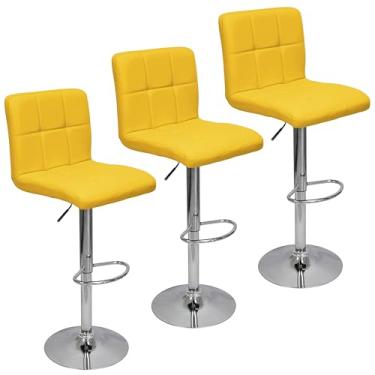 Imagem de Kit 3 Banquetas Confort Gomos Estofada Couro Giratória com Regulagem Amarelo - Lianto Decor