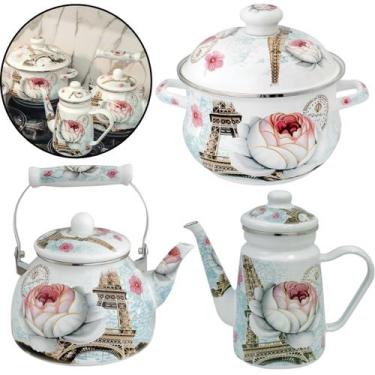 Imagem de Kit 03 Pç Chaleira, Bule, Panela Esmaltados Com Indução Paris, Indiana