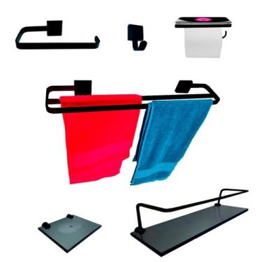 Imagem de Kit Para Banheiro Luxo Premium Preto em Vidro - Diretoo, Fumê