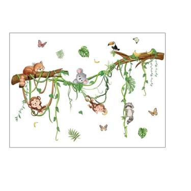 Imagem de Ioensy Decalques de parede com animais, papel de parede PVC, guaxinim e macaco para quarto